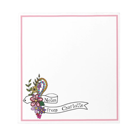 Handgemaakte doodle Art kleurige Floral Banner Notitieblok (Voorkant)