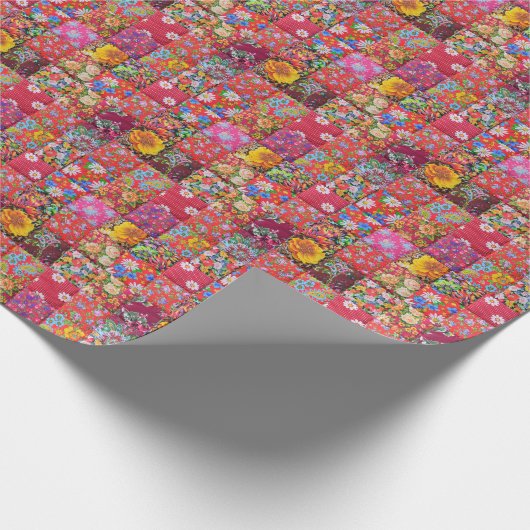 Handgemaakte Floral Patchwork Quilt Achtergrond Cadeaupapier (Hoek)