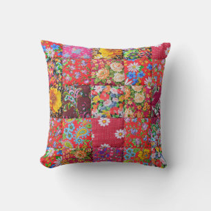 Handgemaakte Floral Patchwork Quilt Achtergrond Kussen