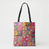 Handgemaakte Floral Patchwork Quilt Achtergrond Tote Bag (Voorkant)