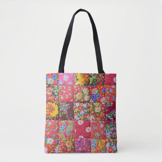 Handgemaakte Floral Patchwork Quilt Achtergrond Tote Bag (Voorkant)