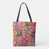 Handgemaakte Floral Patchwork Quilt Achtergrond Tote Bag (Achterkant)