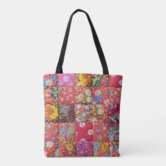 Handgemaakte Floral Patchwork Quilt Achtergrond Tote Bag (Achterkant)