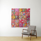 Handgemaakte Floral Patchwork Quilt Achtergrond Wandkleed (In situ)