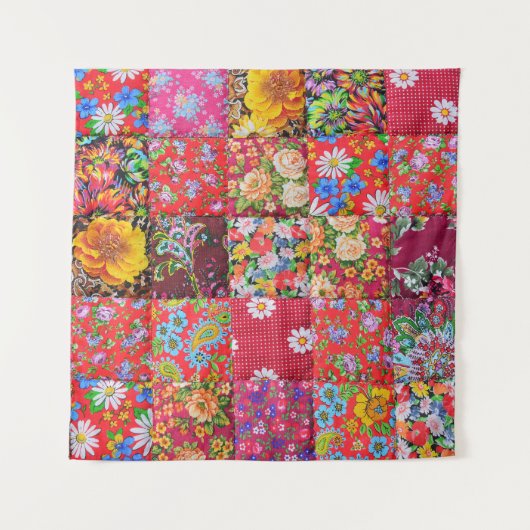 Handgemaakte Floral Patchwork Quilt Achtergrond Wandkleed (Voorkant)