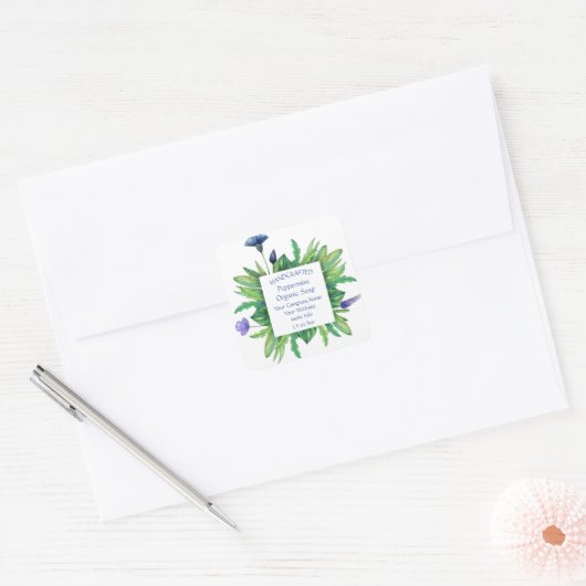 Handgemaakte Flower White Vierkante Sticker (Envelop)