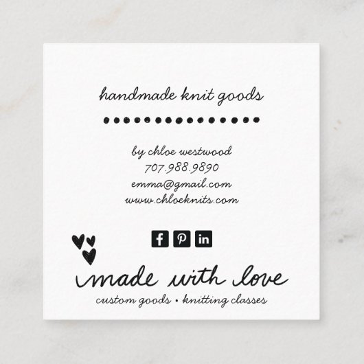 handgemaakte gebreide artikelen vierkante visitekaartje (Achterkant)