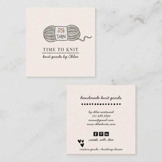 handgemaakte gebreide artikelen vierkante visitekaartje (Voorkant / Achterkant)