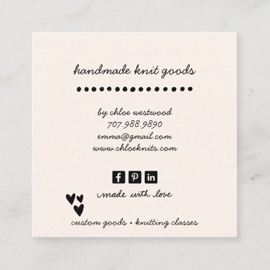 handgemaakte gebreide artikelen vierkante visitekaartje (Achterkant)