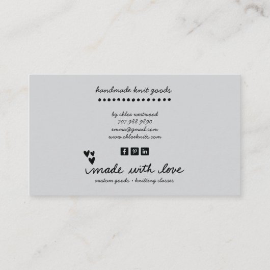 handgemaakte gebreide artikelen visitekaartje (Achterkant)