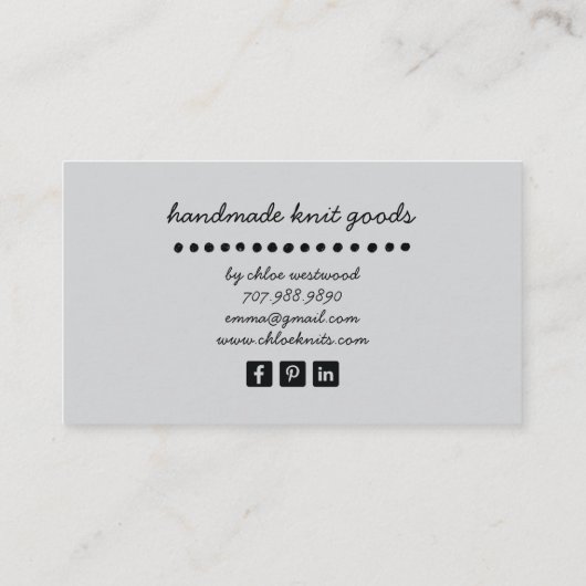 handgemaakte gebreide artikelen visitekaartje (Achterkant)