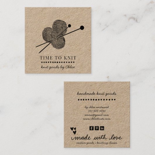 Handgemaakte gebreide goederen Kraft Vierkante Visitekaartje (Voorkant / Achterkant)