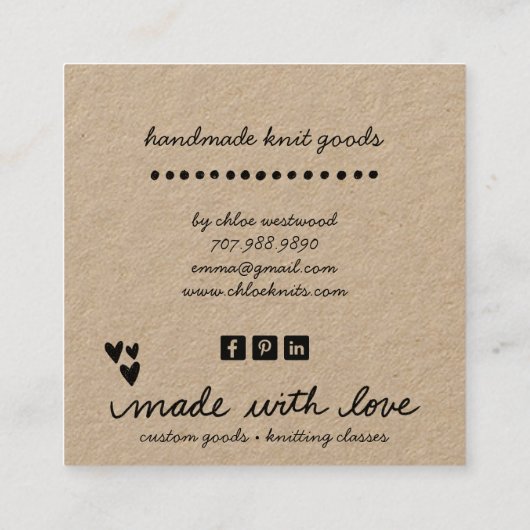 Handgemaakte gebreide goederen Kraft Vierkante Visitekaartje (Achterkant)