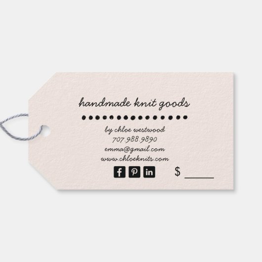 Handgemaakte gebreide goederen Prijs Label Cadeaulabel (Achterkant Horizontaal)