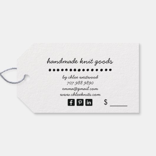 Handgemaakte gebreide goederenprijs cadeaulabel (Achterkant Horizontaal)