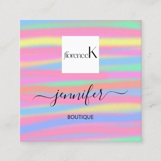 Handgemaakte Geel Roze Abstract Aangepaste QR LOGO Vierkante Visitekaartje (Voorkant)