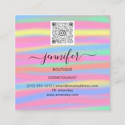 Handgemaakte Geel Roze Abstract Aangepaste QR LOGO Vierkante Visitekaartje (Achterkant)