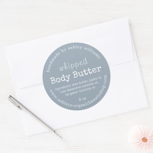 Handgemaakte geklopte body butter Blauwe Zakelijke Ronde Sticker (Envelop)