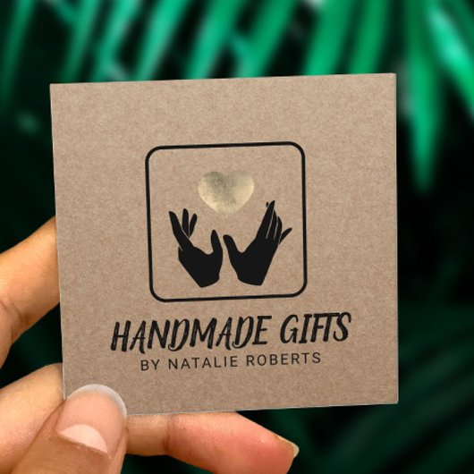Handgemaakte Gift Handen & Hart Rustieke Kraft Vierkante Visitekaartje