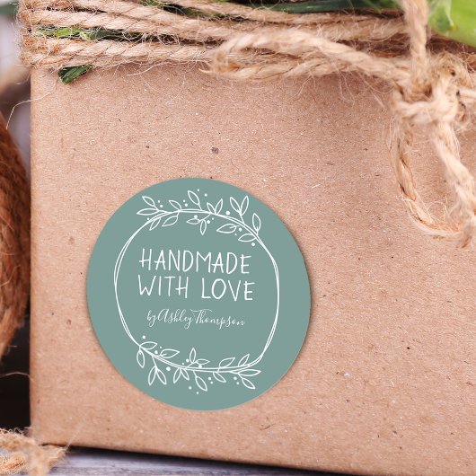 Handgemaakte handleiding met persoonlijke liefde, ronde sticker