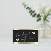 Handgemaakte Hearts Gold Stripe Black Visitekaartje (Staand voorkant)