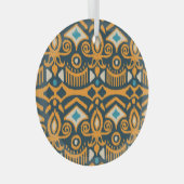 Handgemaakte Ikat: etnisch stof patroon Glas Ornament (Voorkant Rechts)