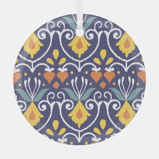Handgemaakte Ikat: etnische Boho stof Glas Ornament (Voorkant)