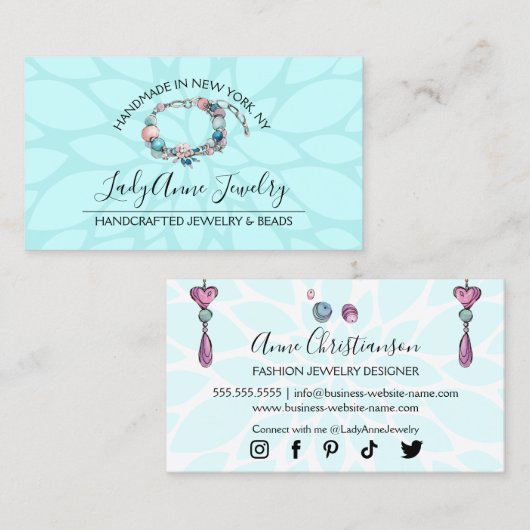 Handgemaakte juwelen en kralenontwerper visitekaartje (Voorkant / Achterkant)