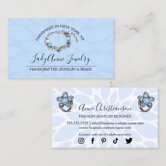 Handgemaakte juwelen en kralenontwerper visitekaartje (Voorkant / Achterkant)