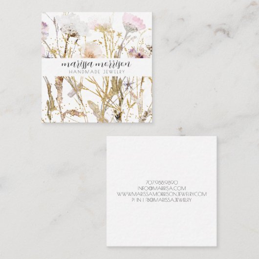 Handgemaakte juwelen Wilde bloem Botanisch Roze go Vierkante Visitekaartje (Voorkant / Achterkant)