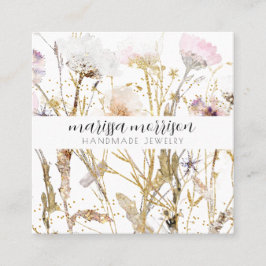 Handgemaakte juwelen Wilde bloem Botanisch Roze go Vierkante Visitekaartje