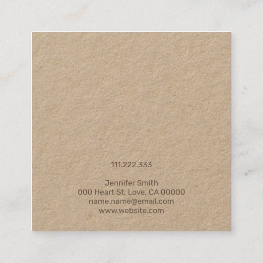 Handgemaakte juwelenharingkaart voor sieraardewerk vierkante visitekaartje (Achterkant)