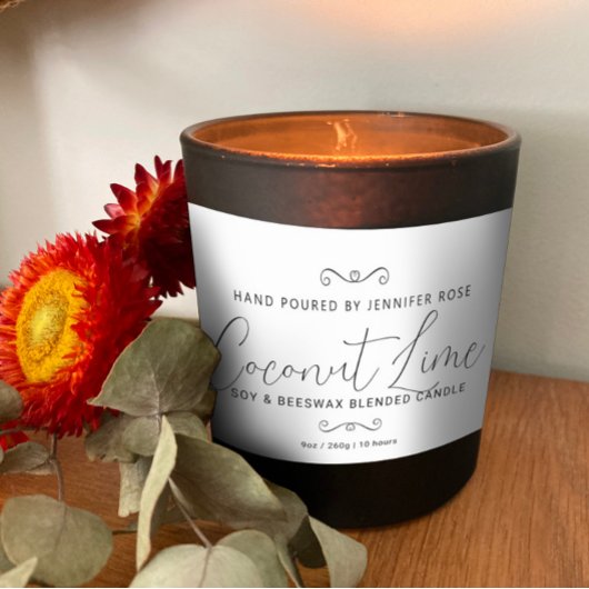 Handgemaakte kaars eenvoudige hart verdeler wit zw rechthoekige sticker