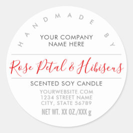 Handgemaakte Kaars of Zeep Roos Rood Productlabel Ronde Sticker