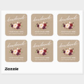 Handgemaakte kalligrafie Bourgondië Floral Kraft K Vierkante Sticker (Vel)