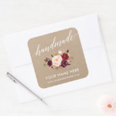 Handgemaakte kalligrafie Bourgondië Floral Kraft K Vierkante Sticker (Envelop)