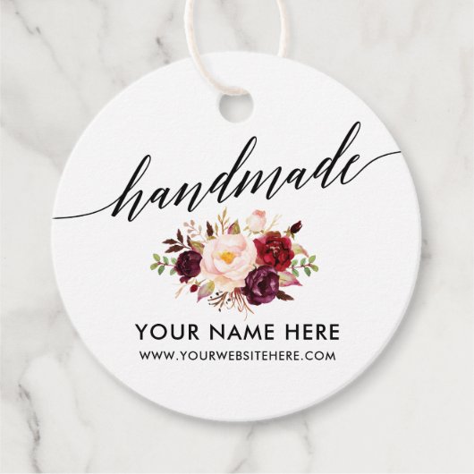 Handgemaakte kalligrafie Bourgondië Floral R Bedankjes Labels (Voorkant)