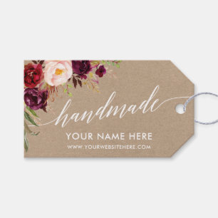 Handgemaakte kalligrafie Bourgondische Floral Kraf Cadeaulabel