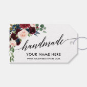 Handgemaakte kalligrafie Burgundy Blue Floral Labe Cadeaulabel (Voorkant (Horizontaal))