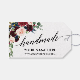 Handgemaakte kalligrafie Burgundy Blue Floral Labe Cadeaulabel