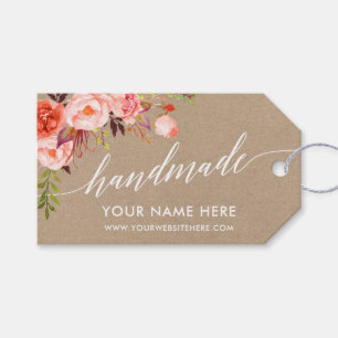Handgemaakte kalligrafie Coral Floral Kraft Labels Cadeaulabel