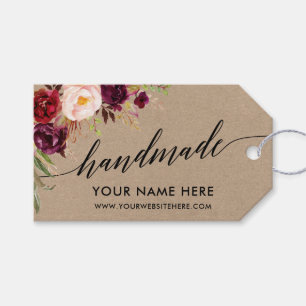 Handgemaakte kalligrafie Floral Burgundy Kraft Lab Cadeaulabel