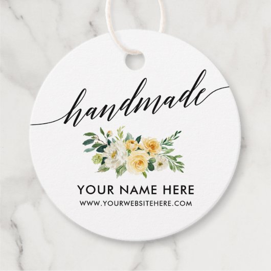 Handgemaakte Kalligrafie Geel Wit Bloemen R Bedankjes Labels (Voorkant)