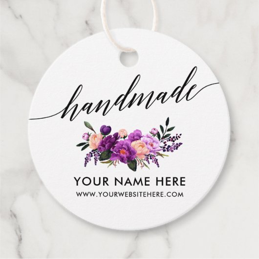 Handgemaakte Kalligrafie Paarse Bloemen R Bedankjes Labels (Voorkant)