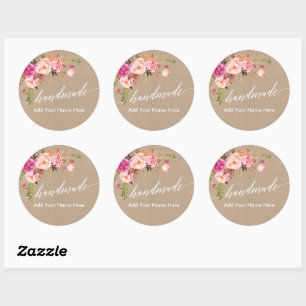 Handgemaakte kalligrafie rond roze bloemenkraft ronde sticker