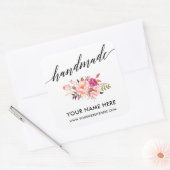 Handgemaakte Kalligrafie Roze Bloemen Klein Vierkante Sticker (Envelop)