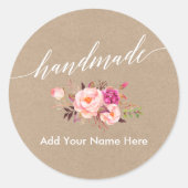 Handgemaakte kalligrafie roze bloemenkraft rond ronde sticker (Voorkant)