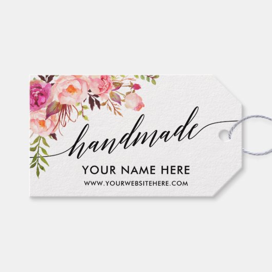 Handgemaakte kalligrafie roze bloemige Labels Cadeaulabel (Voorkant (Horizontaal))