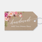 Handgemaakte kalligrafie Roze Floral Kraft Label Cadeaulabel (Voorkant (Horizontaal))