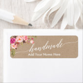 Handgemaakte kalligrafie Roze Floral Kraft Small Etiket (Insitu)